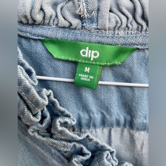 Dip Denim Button Down Top with Ruffle Details - Picture 3 of 8